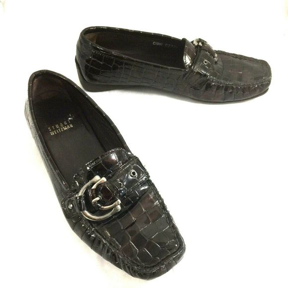 Stuart Weitzman Patent Leather Loafer Brown Croc 7 - Picture 2 of 8
